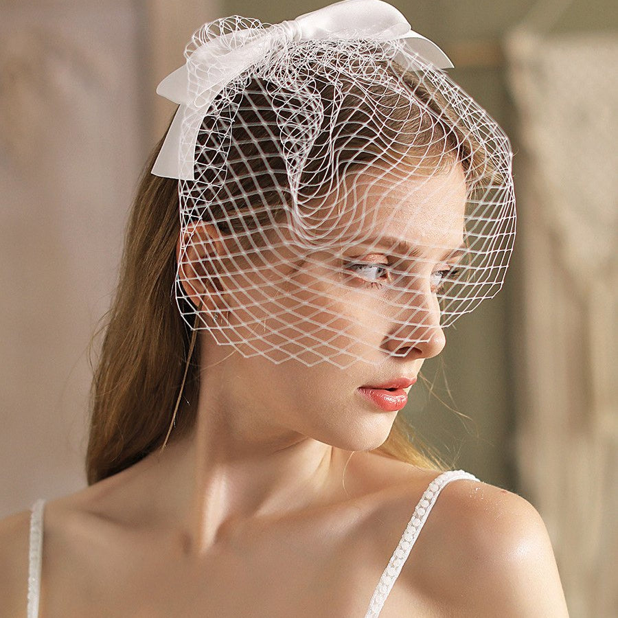 Short Birdcage Wedding Veil With Bow