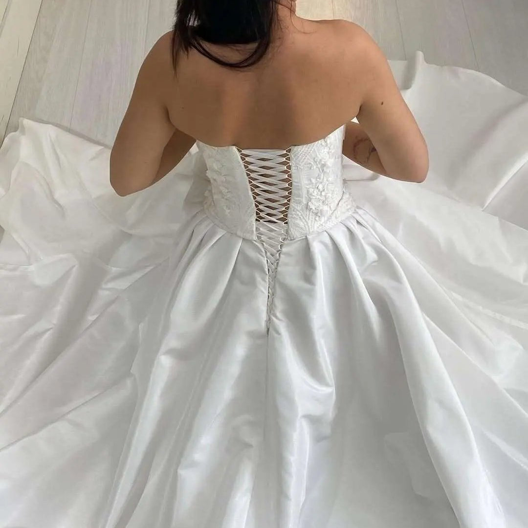 Lace up back corset style wedding dress