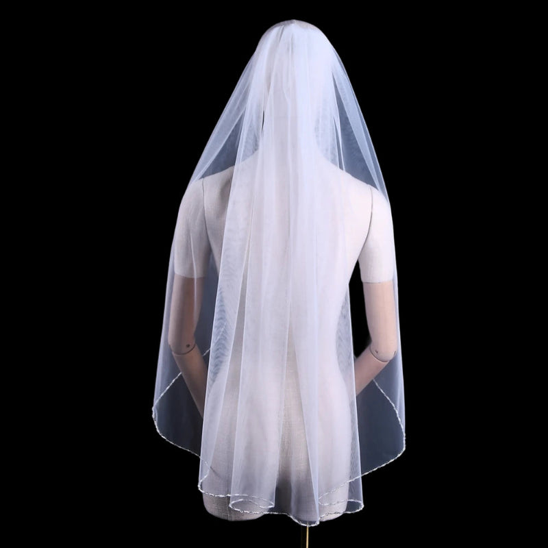 Bridal Crystal Beaded Edge Soft Wedding Veil