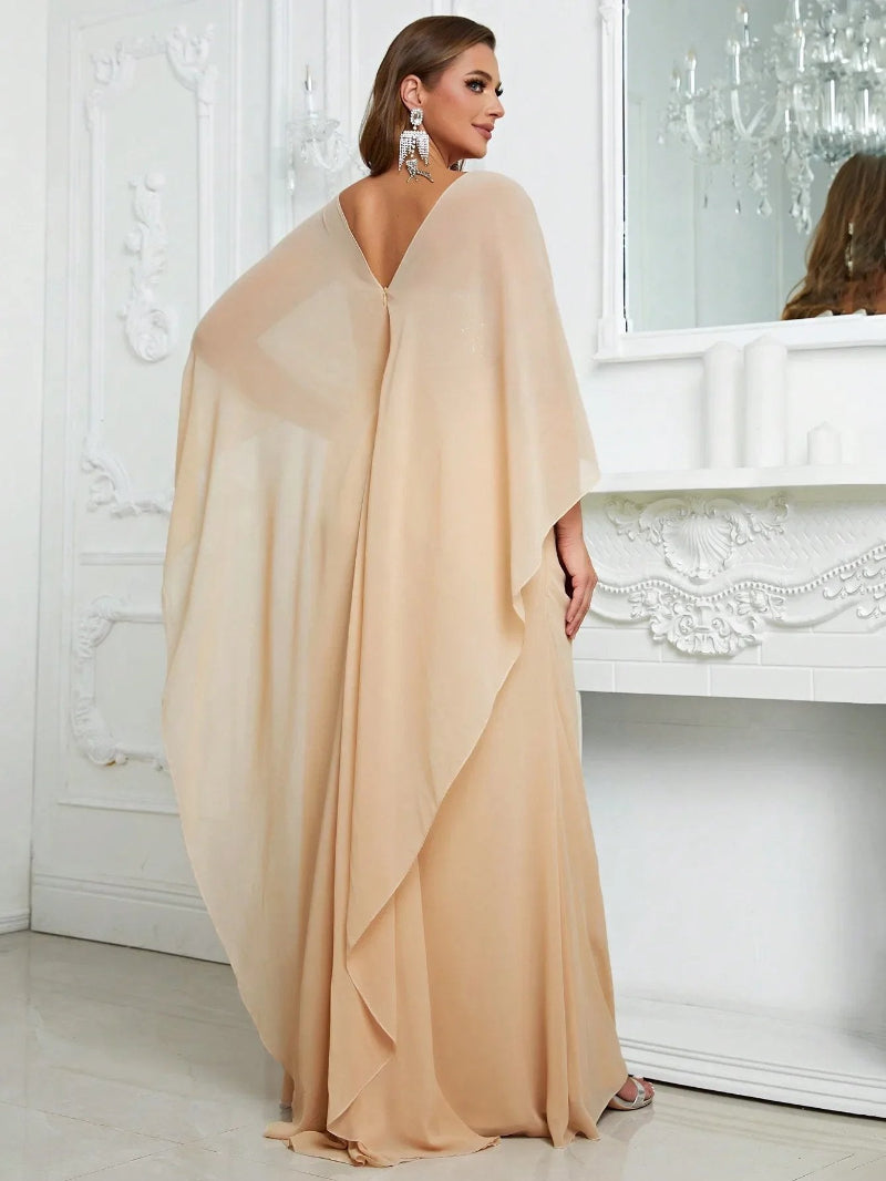 Plus Size Chiffon Sequin Elegant Shawl Evening Dress