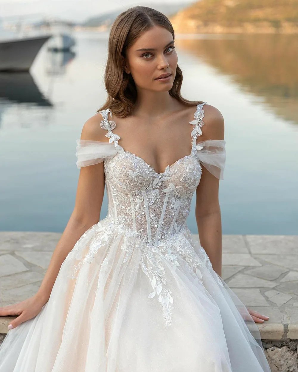 Beach Wedding Dress Lace Corset Tulle Bridal Gown