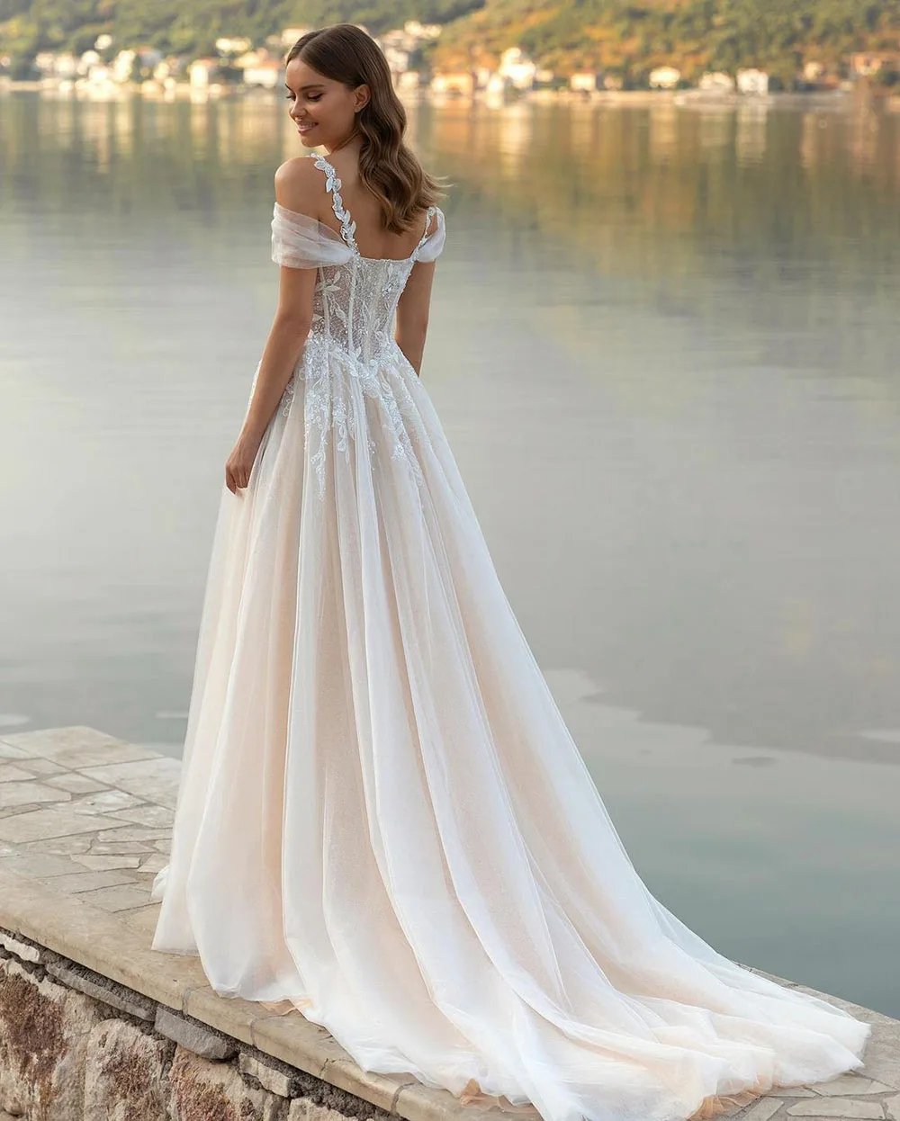 Beach Wedding Dress Lace Corset Tulle Bridal Gown