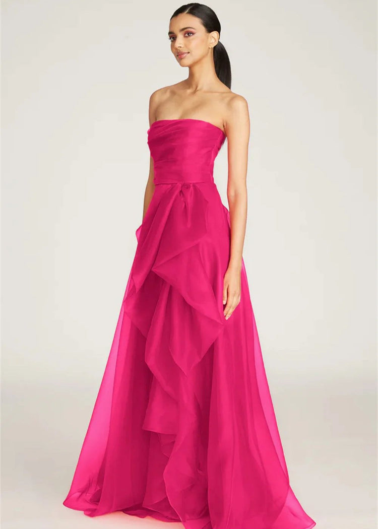 Beautiful Strapless Organza Layered Evening Formal Dresses