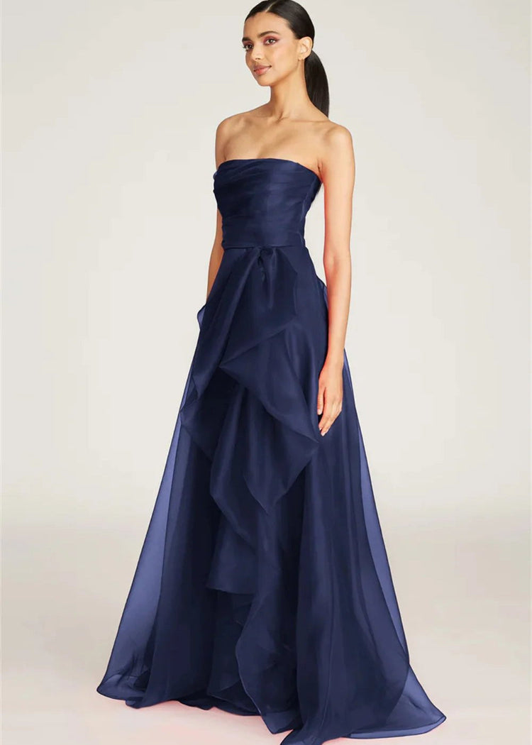 Beautiful Strapless Organza Layered Evening Formal Dresses