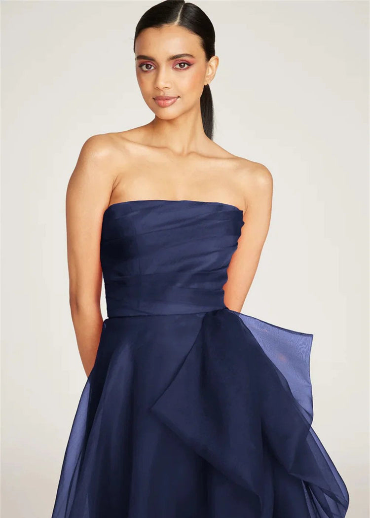 Beautiful Strapless Organza Layered Evening Formal Dresses