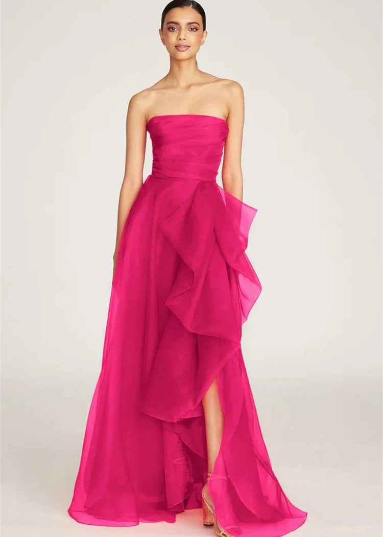 Pink organza strapless floor length formal occasions dress-formal elegance