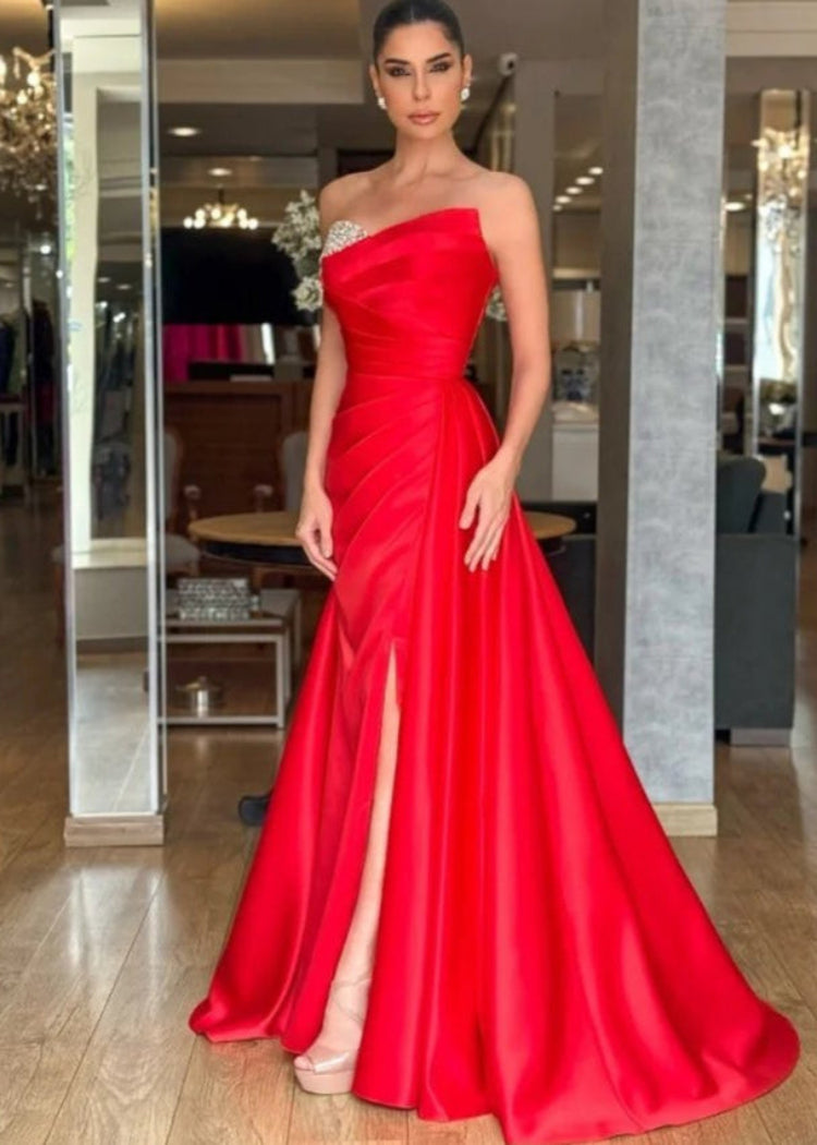 Beautiful Satin Strapless Floor-Length Formal Evening