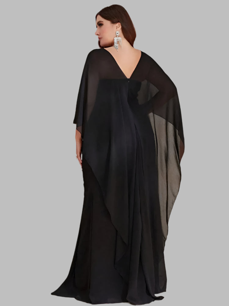 Plus Size Chiffon Sequin Elegant Shawl Evening Dress
