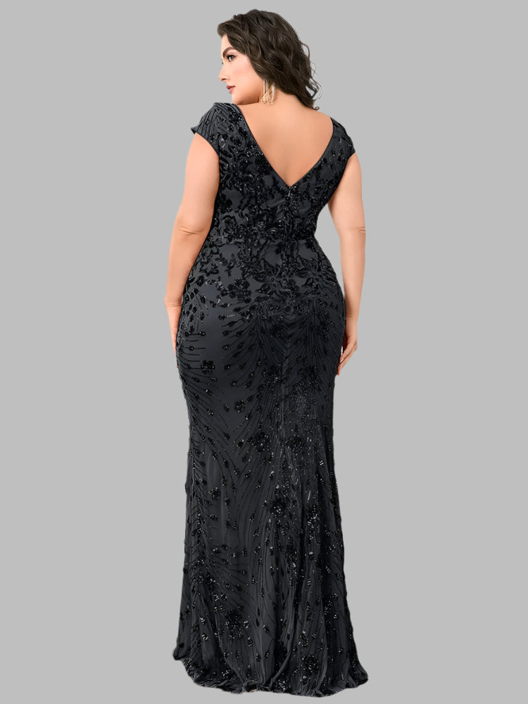 Plus Size Elegant Sequin Evening Formal Party Dress