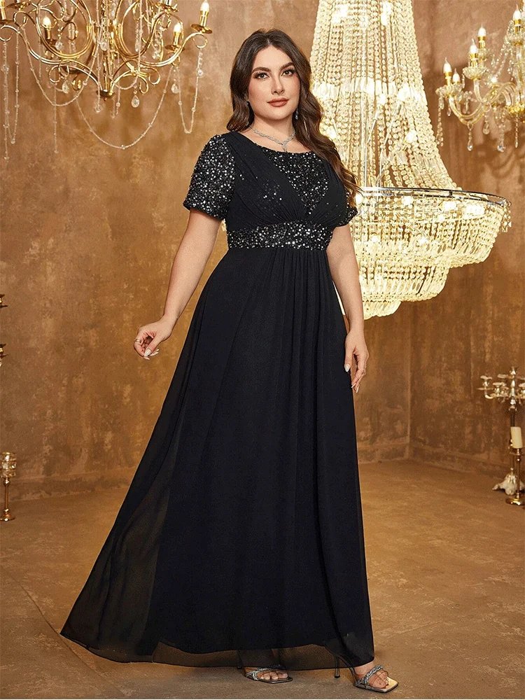 Flowing soft chiffon short sleeve detailed with sequins for sparkle
