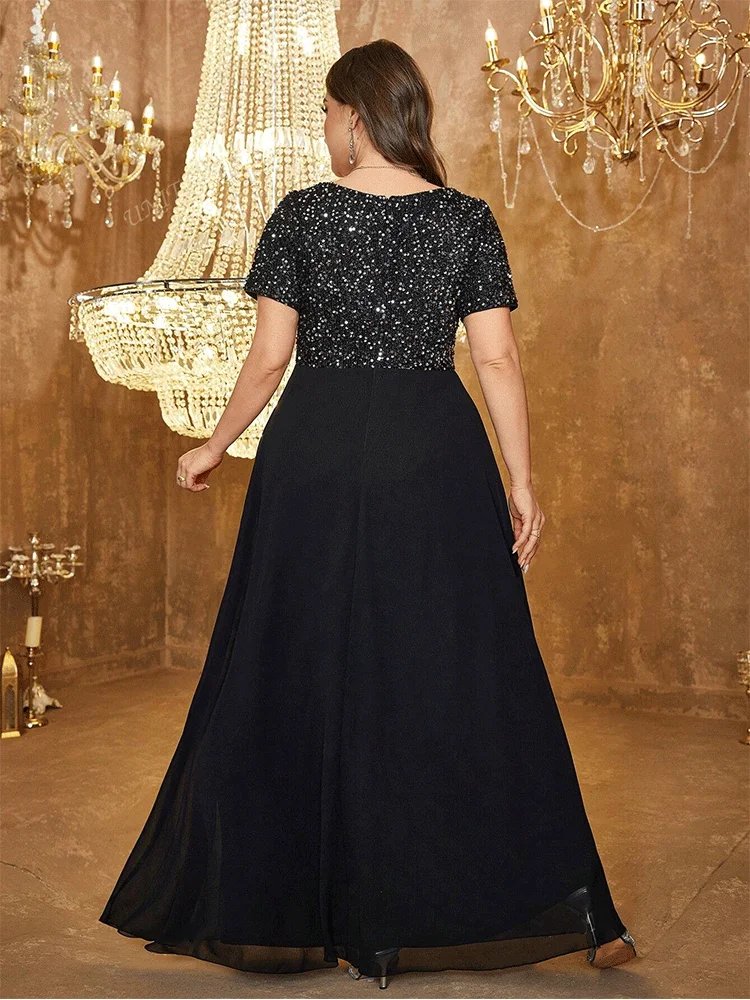 Black Short Sleeve Plus Size Evening Formal Dresses