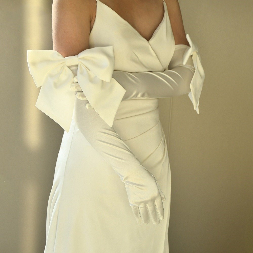 Bridal Long Gloves Satin With Bow