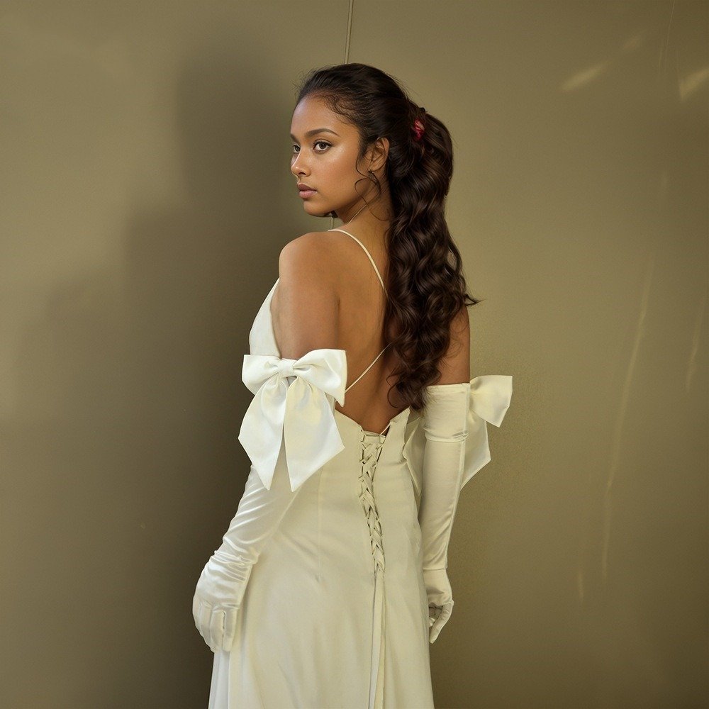 Bridal Long Gloves Satin With Bow