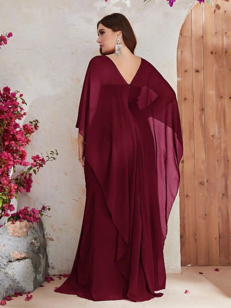 Plus Size Chiffon Sequin Elegant Shawl Evening Dress