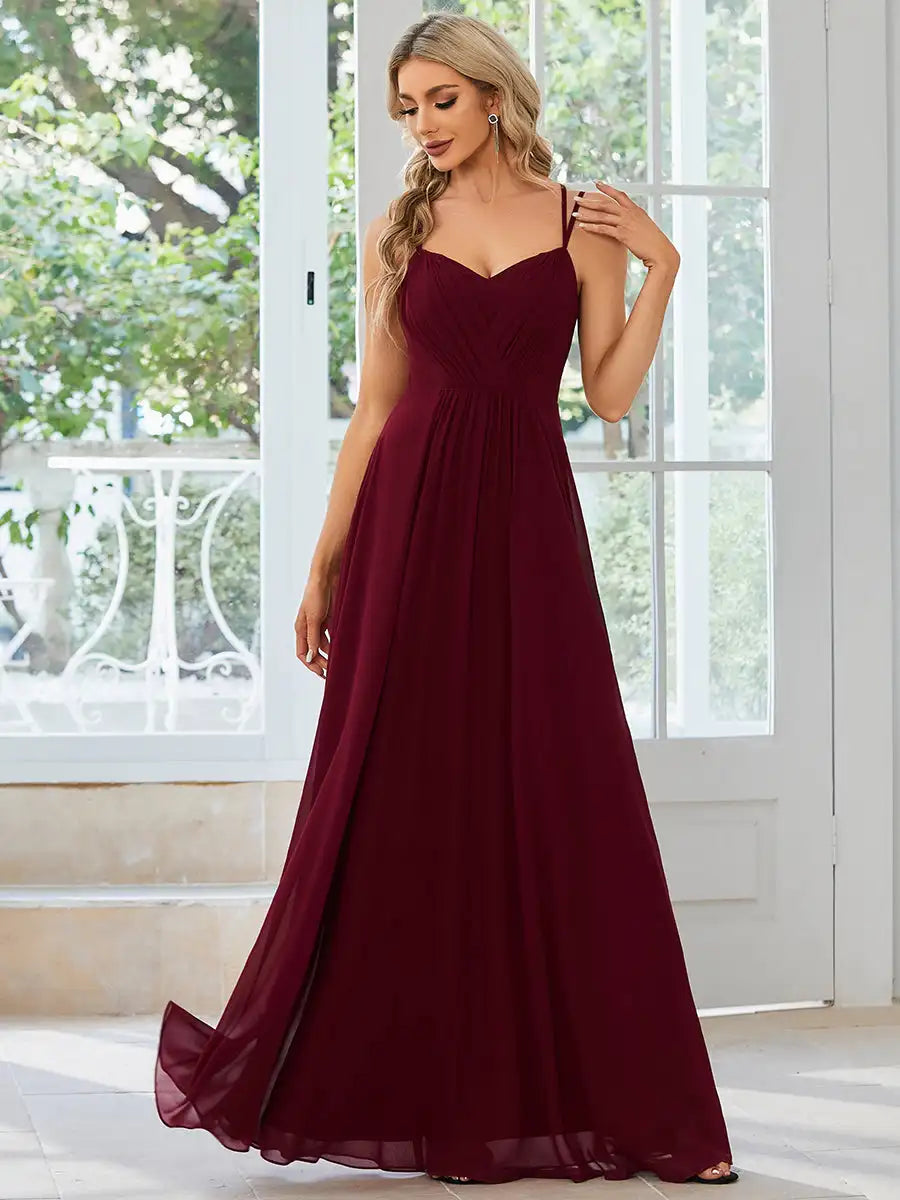 burgundy chiffon v-neck spaghetti straps floor length evening dress sizes 4-24W-formal elegance