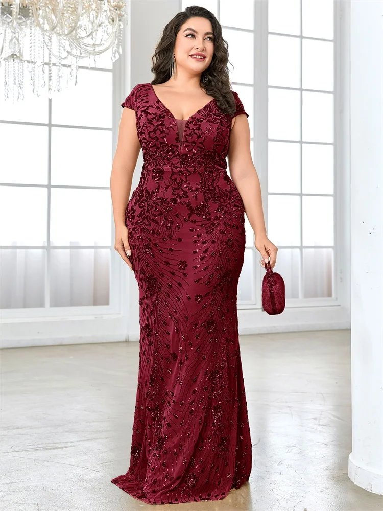 Plus Size Elegant Sequin Evening Formal Party Dress