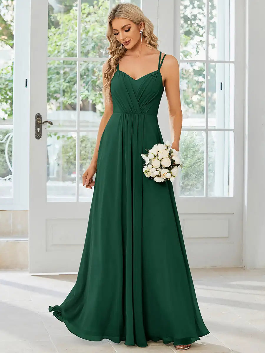 dark green spaghetti straps chiffon evening wedding guest dress sizes AU 4-24W-formal elegance