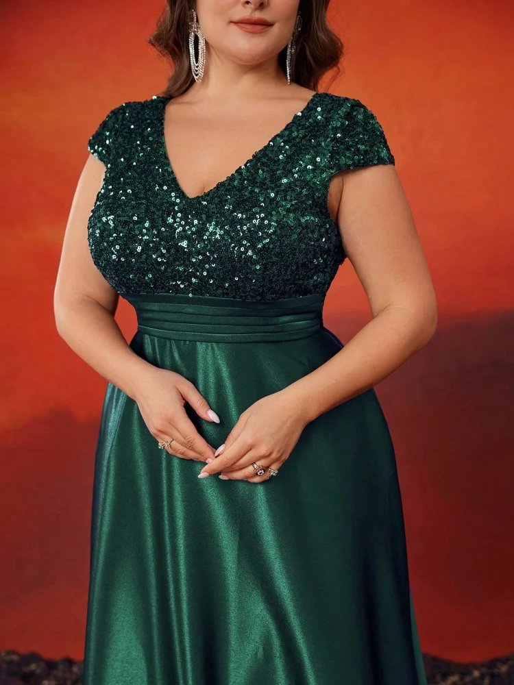 plus size dark green evening dress with sequins