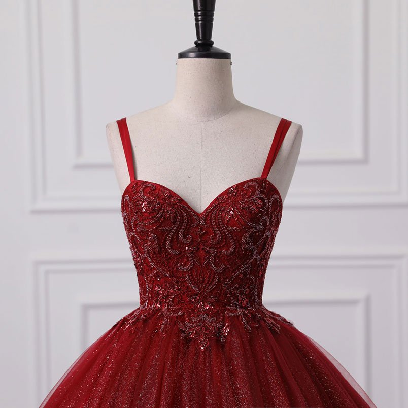 Dark Red Sparkle Tulle Ball Gown