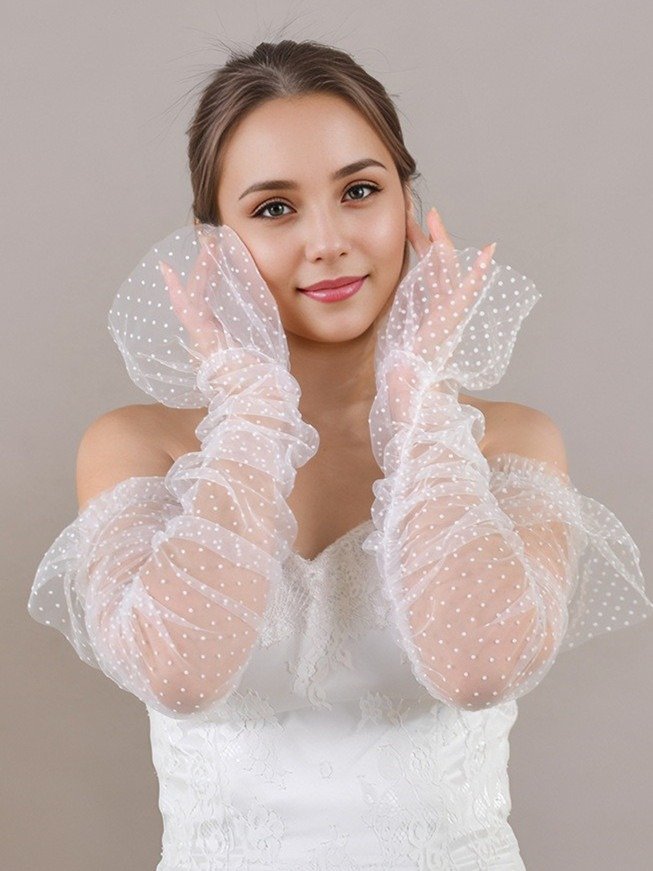 Detachable Bridal Long Sleeves Polka Dots
