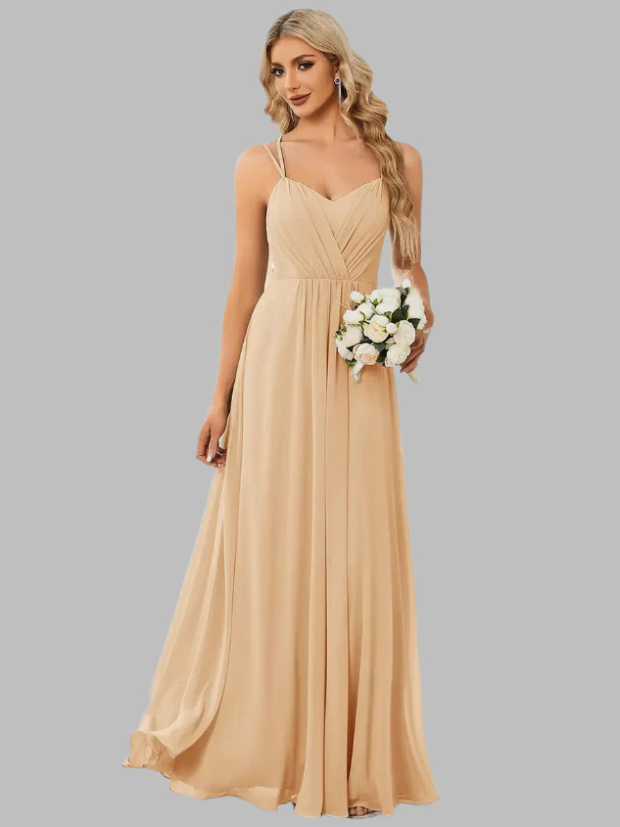 champagne pleated chiffon bridesmaid dress sizes 4-24w-formal elegance
