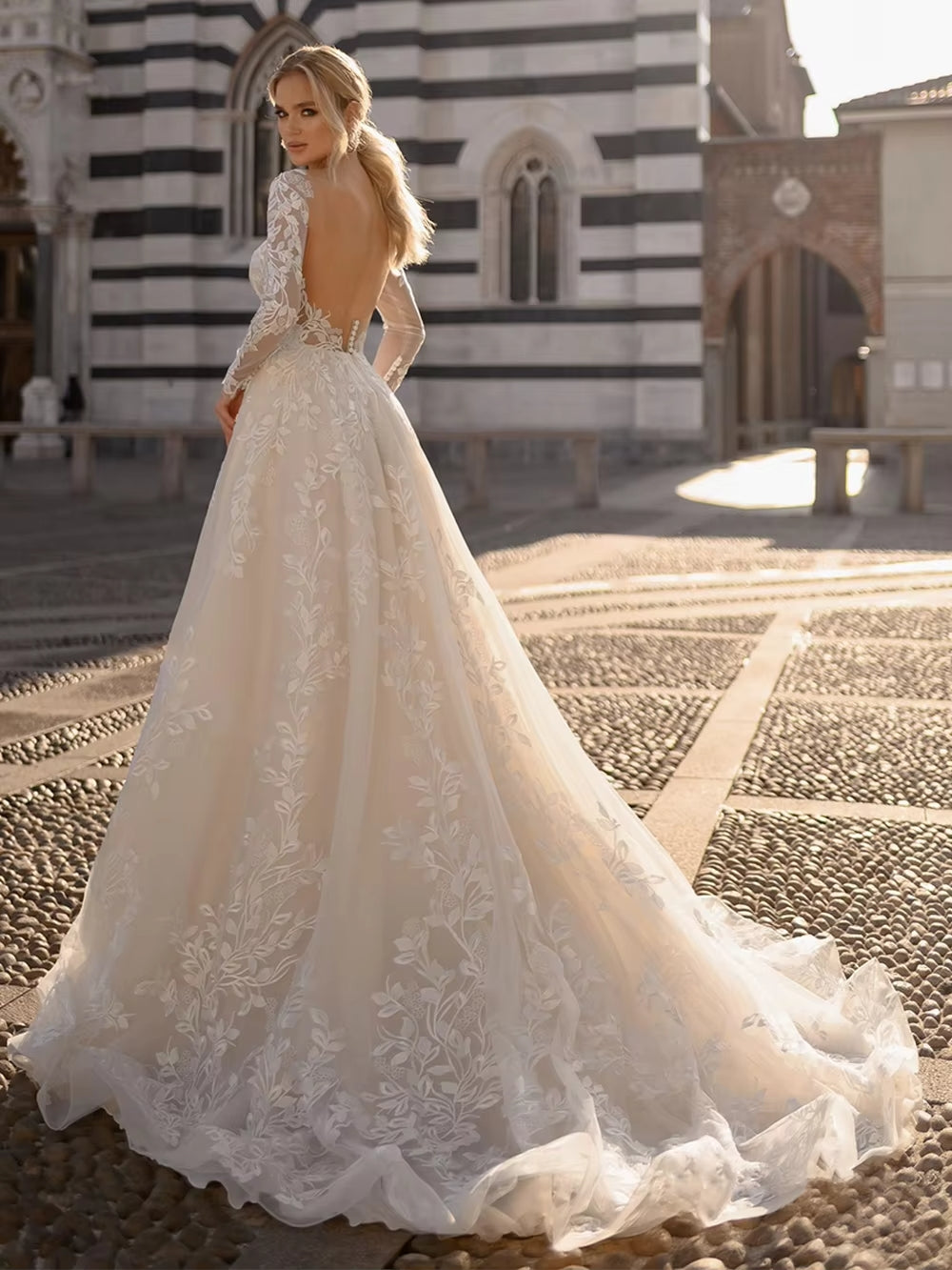 Elegant Lace Long Sleeves A Line Wedding Dress