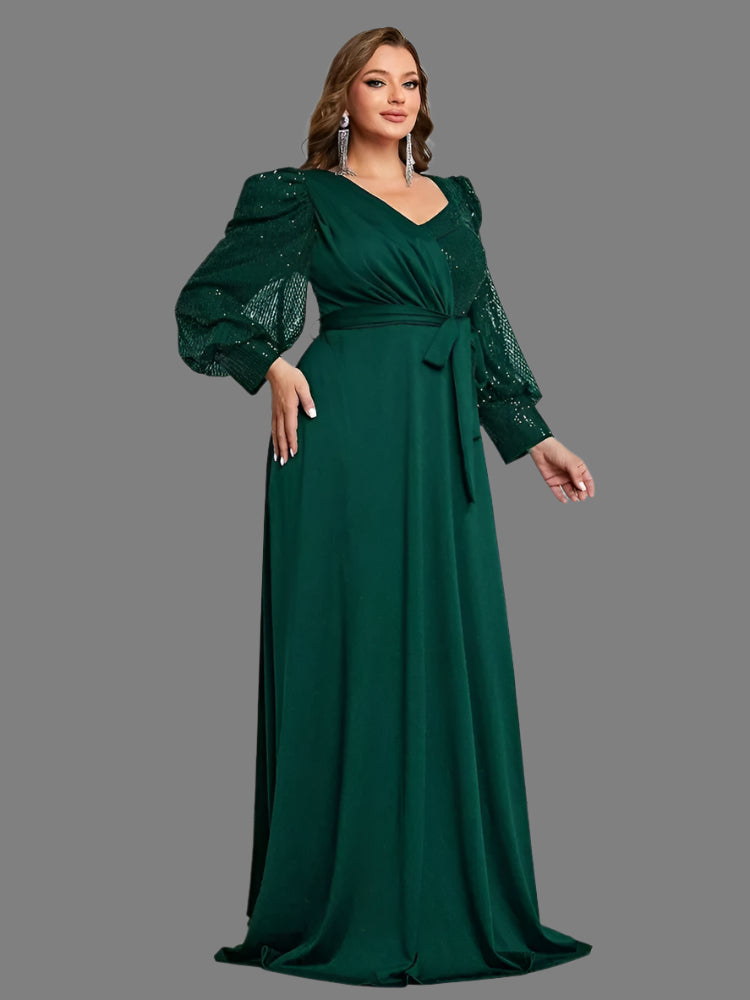 green sequins and chiffon long evening dress-formal elegance