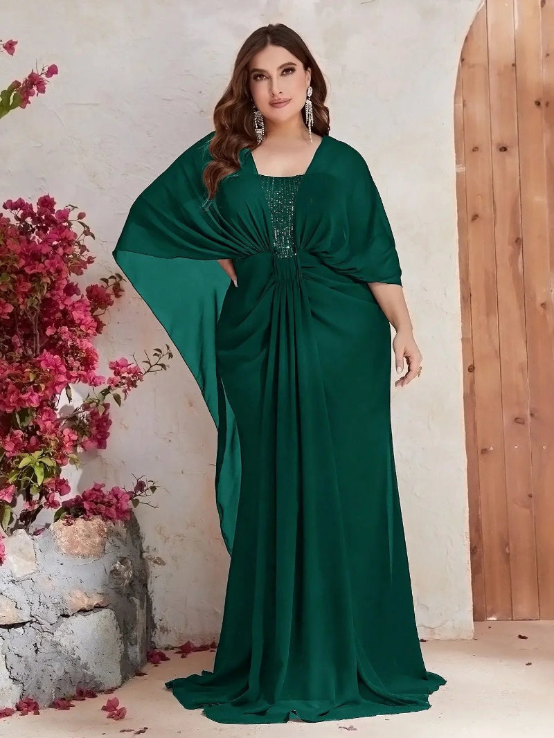 Plus Size Chiffon Sequin Elegant Shawl Evening Dress