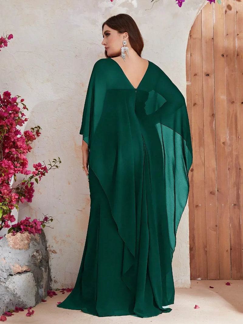 Plus Size Chiffon Sequin Elegant Shawl Evening Dress