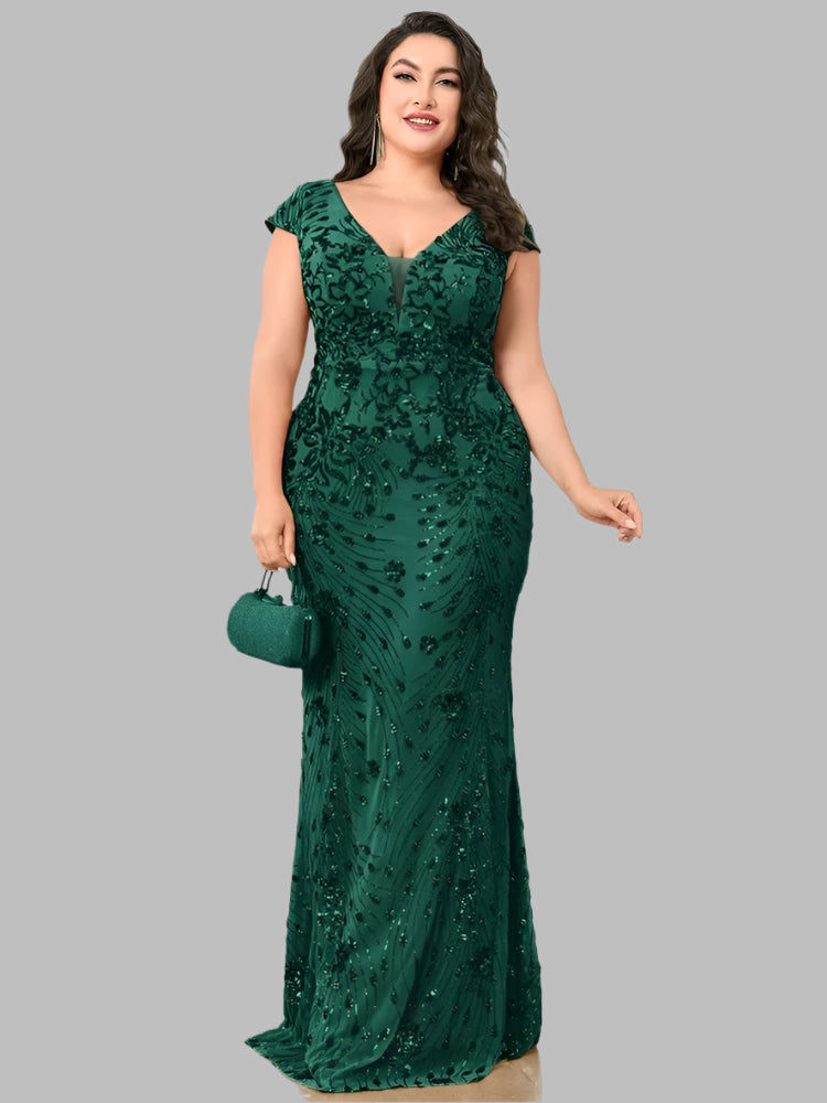 Plus Size Elegant Sequin Evening Formal Party Dress