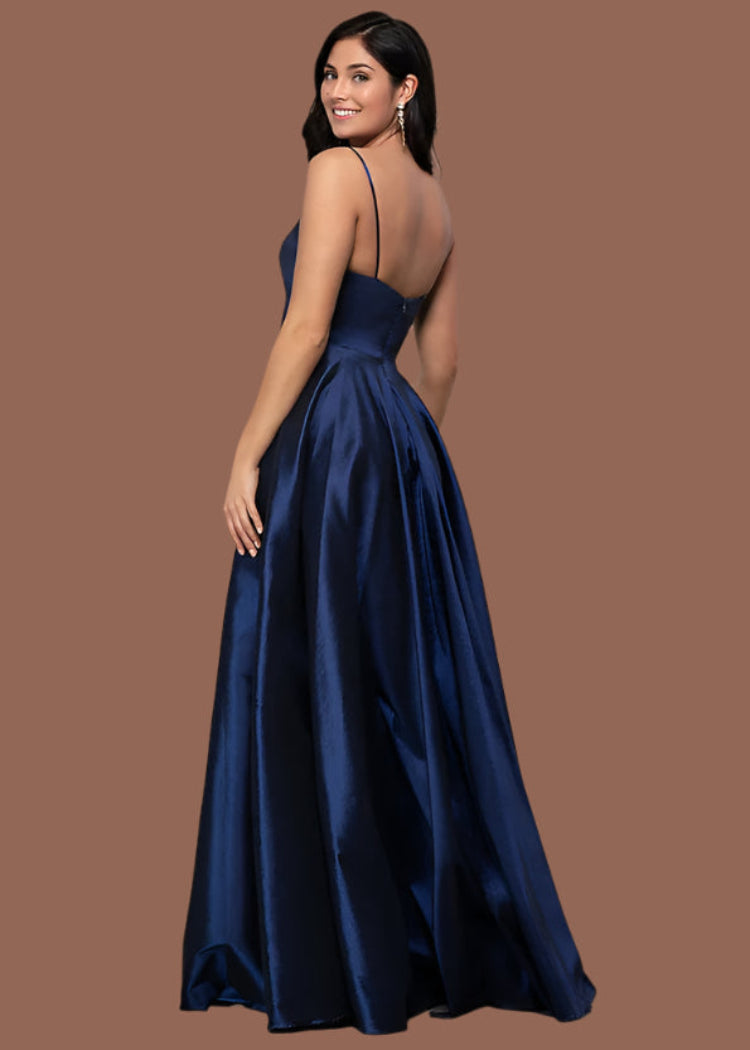 A-Line Satin Pockets Evening Formal Party Dress
