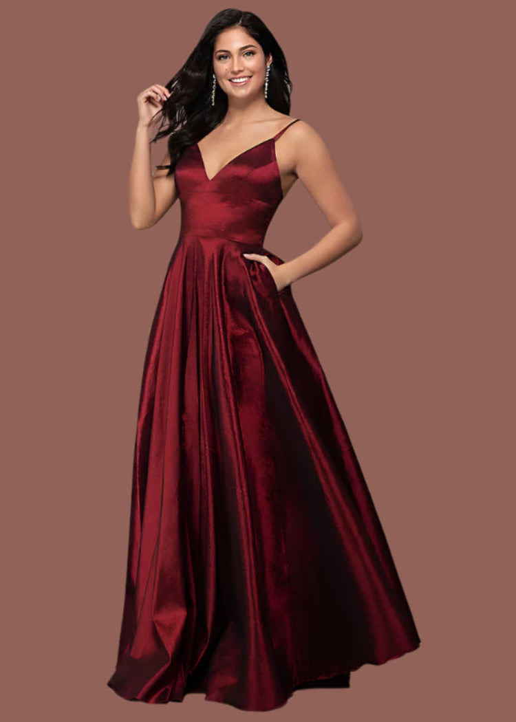 A-Line Satin Pockets Evening Formal Party Dress