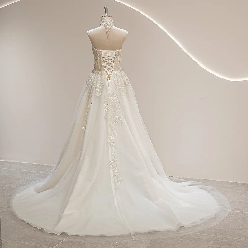 Halter Neckline Ivory Vintage Bride Wedding Gown