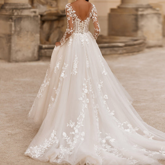 Illusion Lace Long Sleeves Wedding Dress