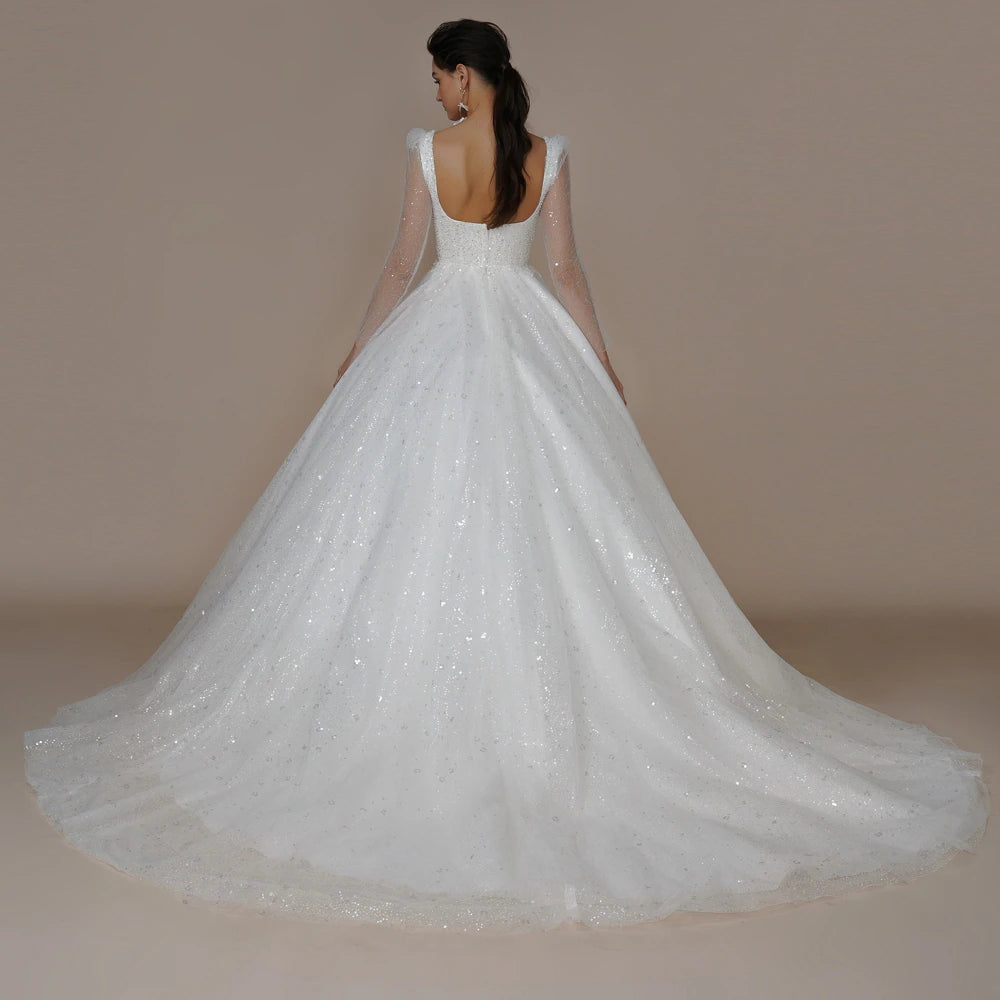 open back sparkling glitter ball gown wedding dress-formal elegance