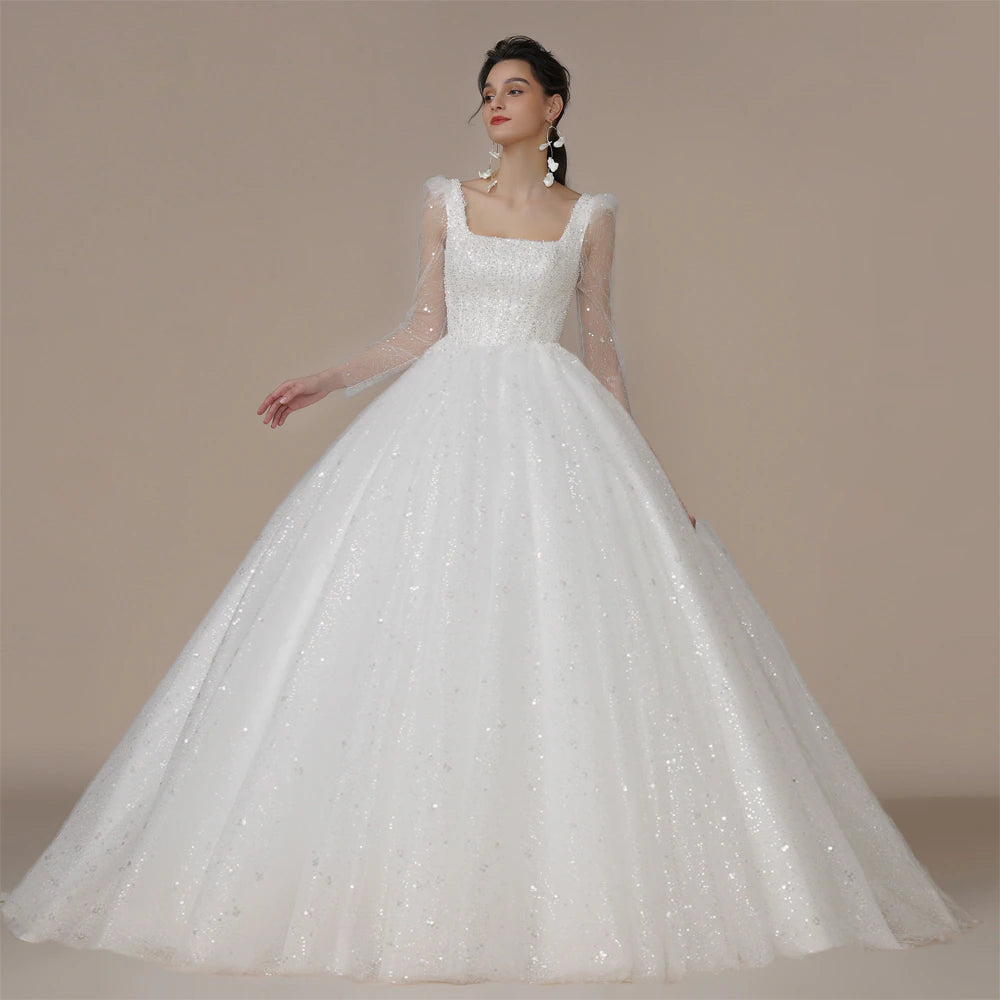 ivory beaded glitter princess wdding dress-formal elegance