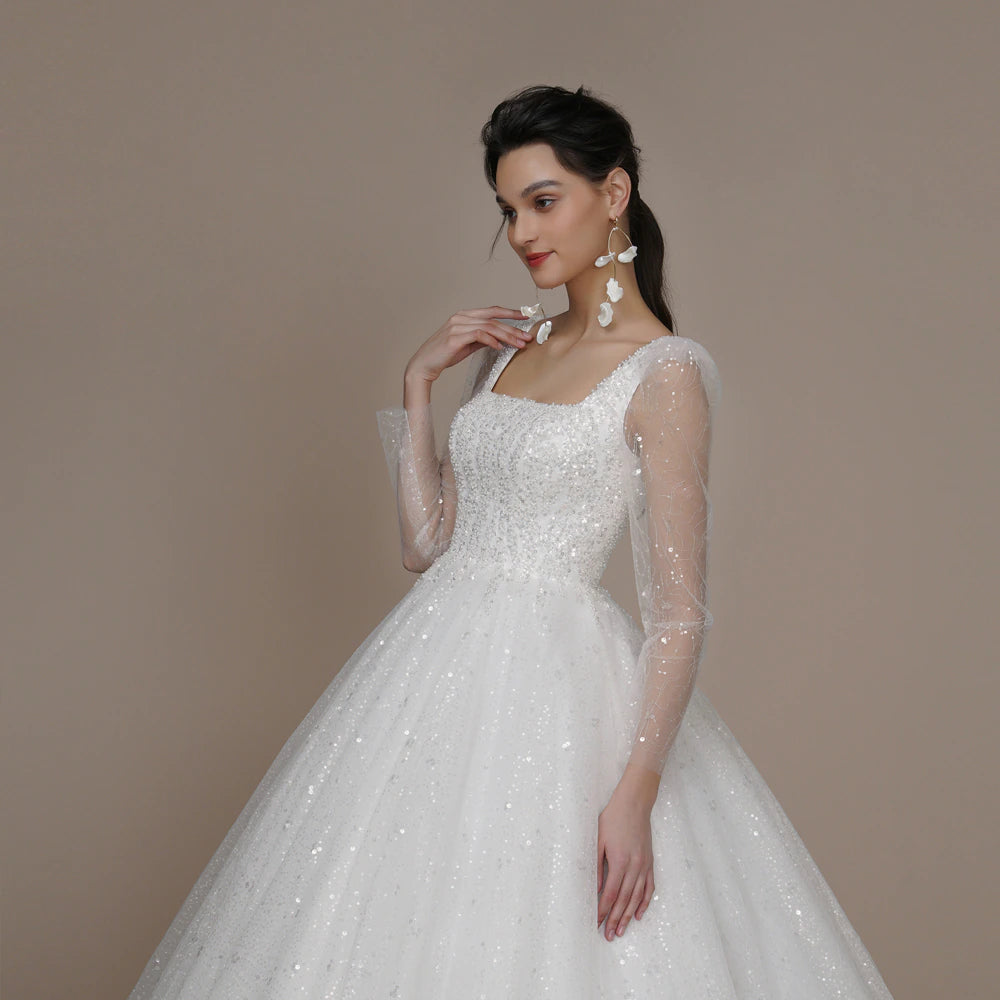 Ivory glitter tulle wedding gown-formal elegance