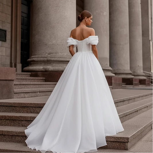 Woman in a white wedding dress -formal elegance