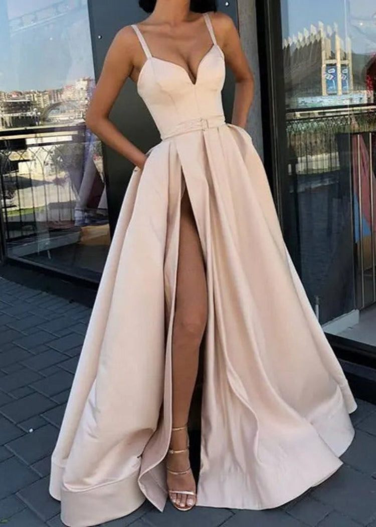 Party Dress High Split A-Line Satin Evening Dress