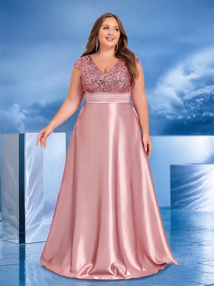 pink satin with sequin bodice evening formal party dress-formal elegance