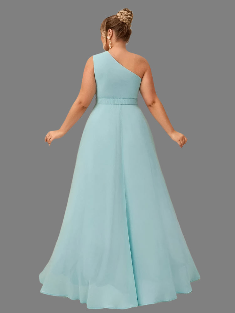 Plus Size One Shoulder Mint Chiffon Evening Dress