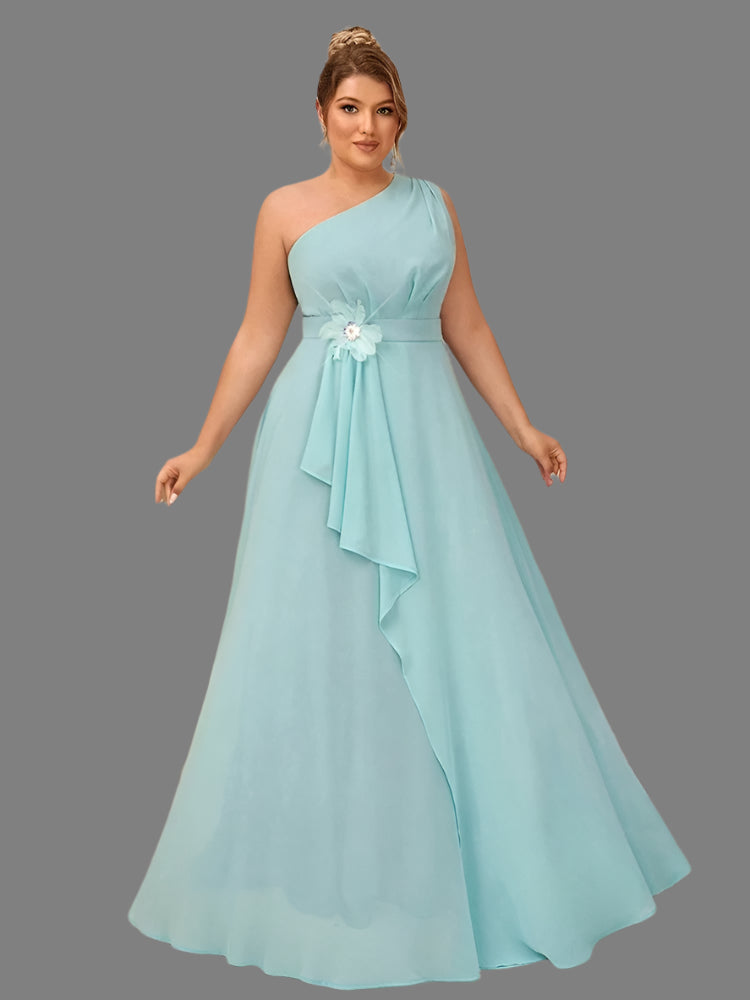 Plus Size One Shoulder Mint Chiffon Evening Dress