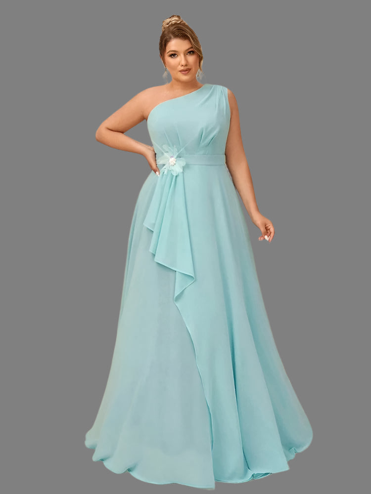 Plus Size One Shoulder Mint Chiffon Evening Dress