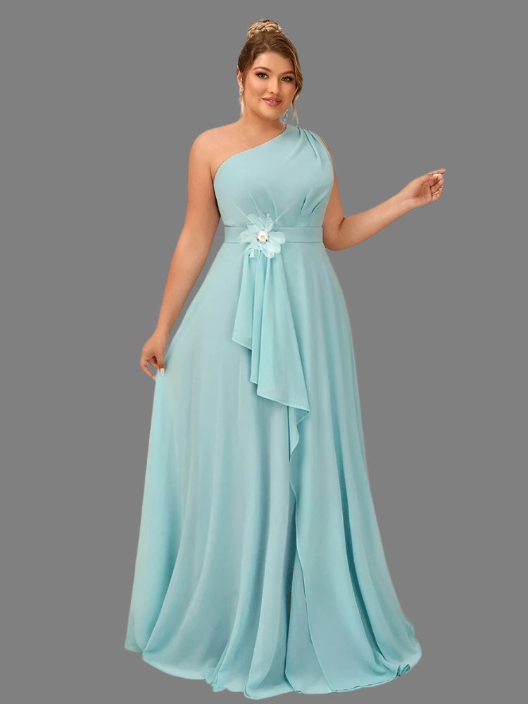 Plus Size One Shoulder Mint Chiffon Evening Dress