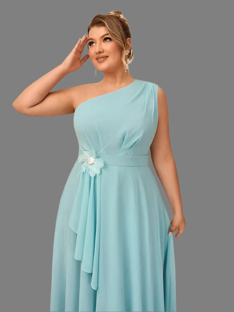 Plus Size One Shoulder Mint Chiffon Evening Dress