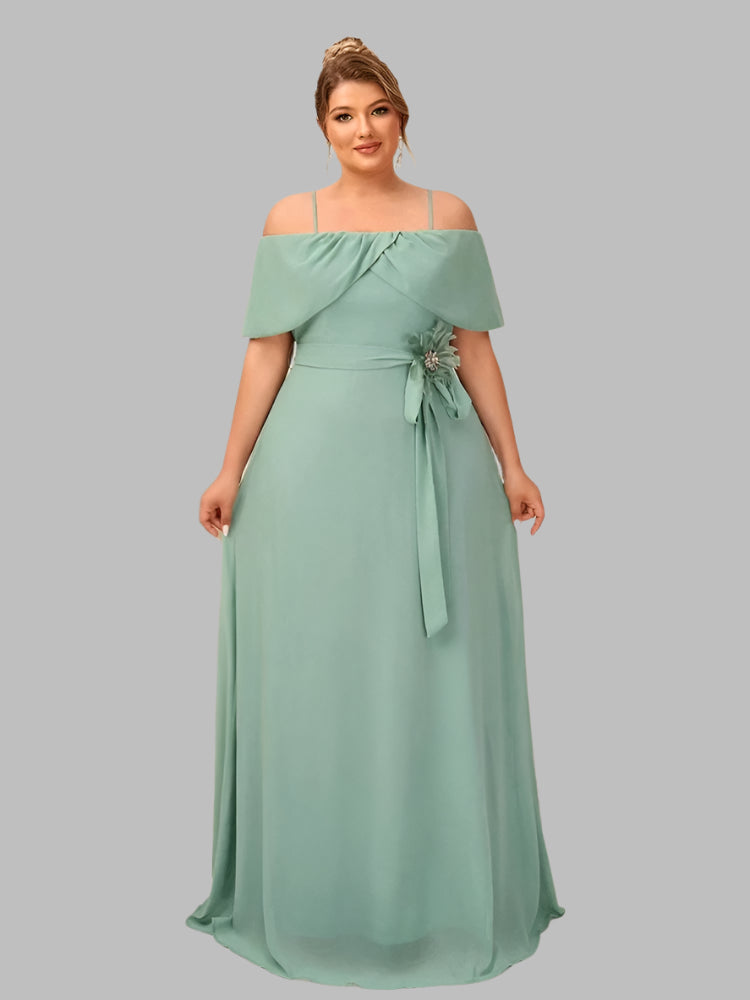 Plus Size Spaghetti Straps Green Chiffon Evening Dress
