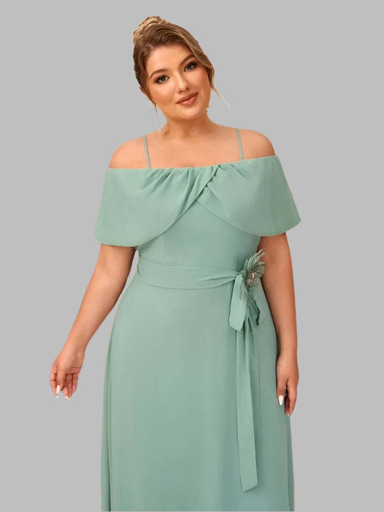 Plus Size Spaghetti Straps Green Chiffon Evening Dress