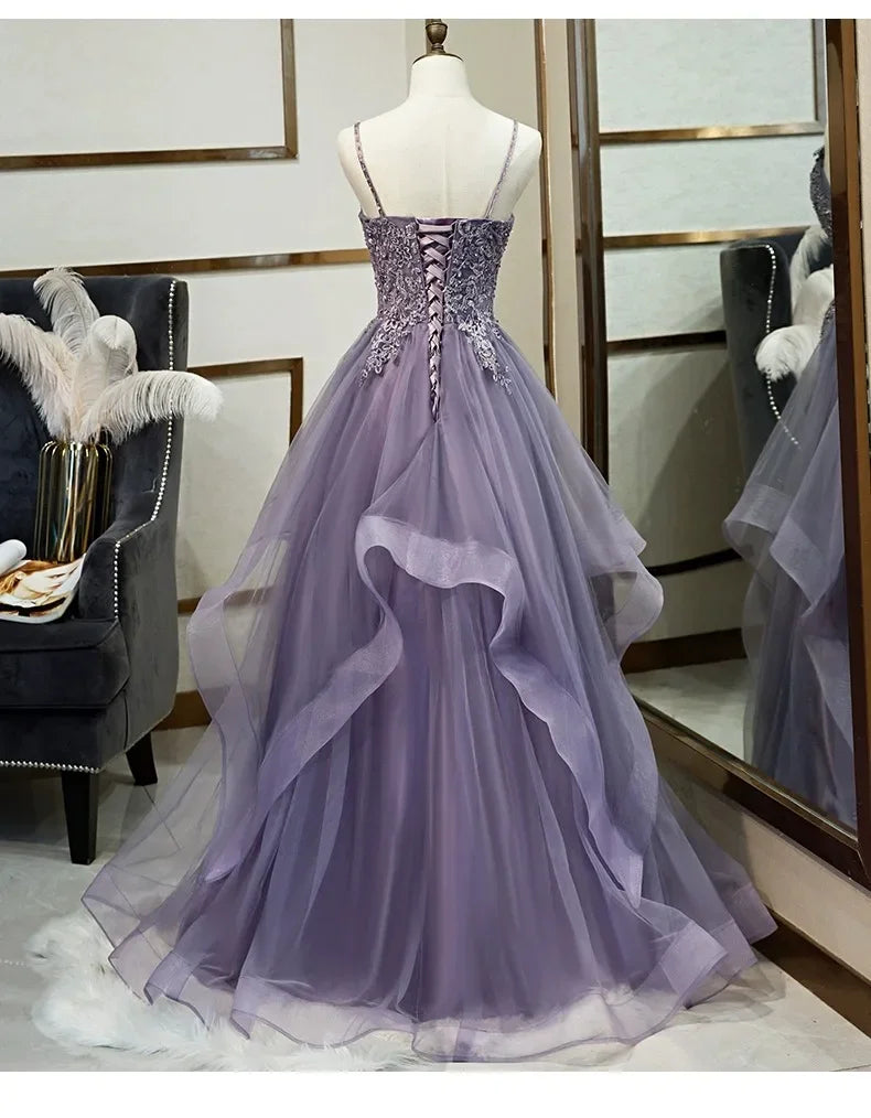 Purple Beaded Sequin Tulle Evening Formal Dress