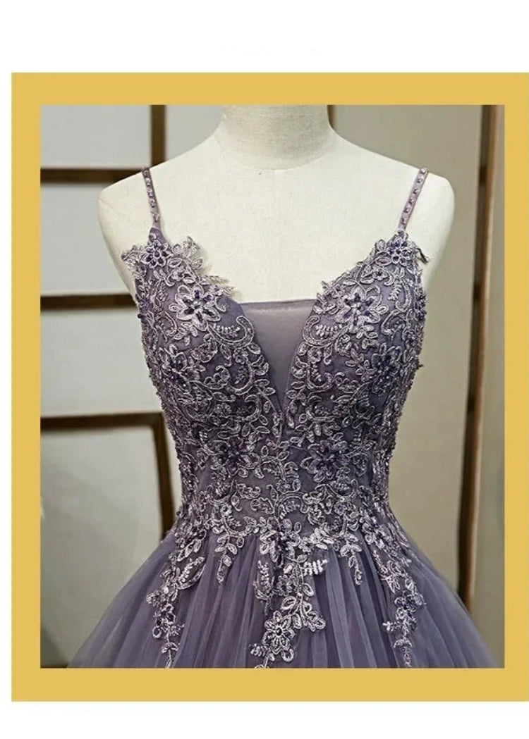 Purple Beaded Sequin Tulle Evening Formal Dress