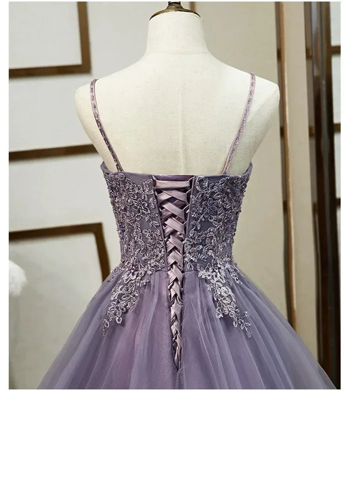 Purple Beaded Sequin Tulle Evening Formal Dress